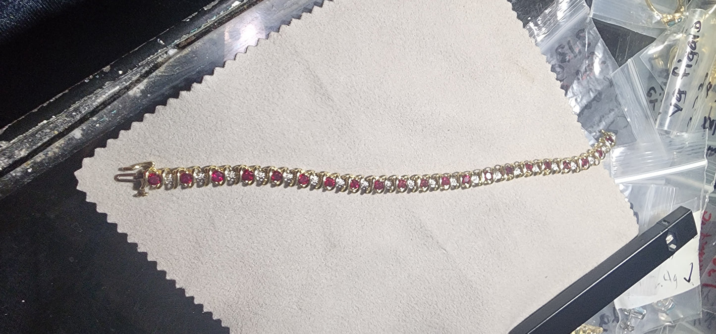 10K Gold Ruby & Diamond Tennis Bracelet – 7” (12.0g)