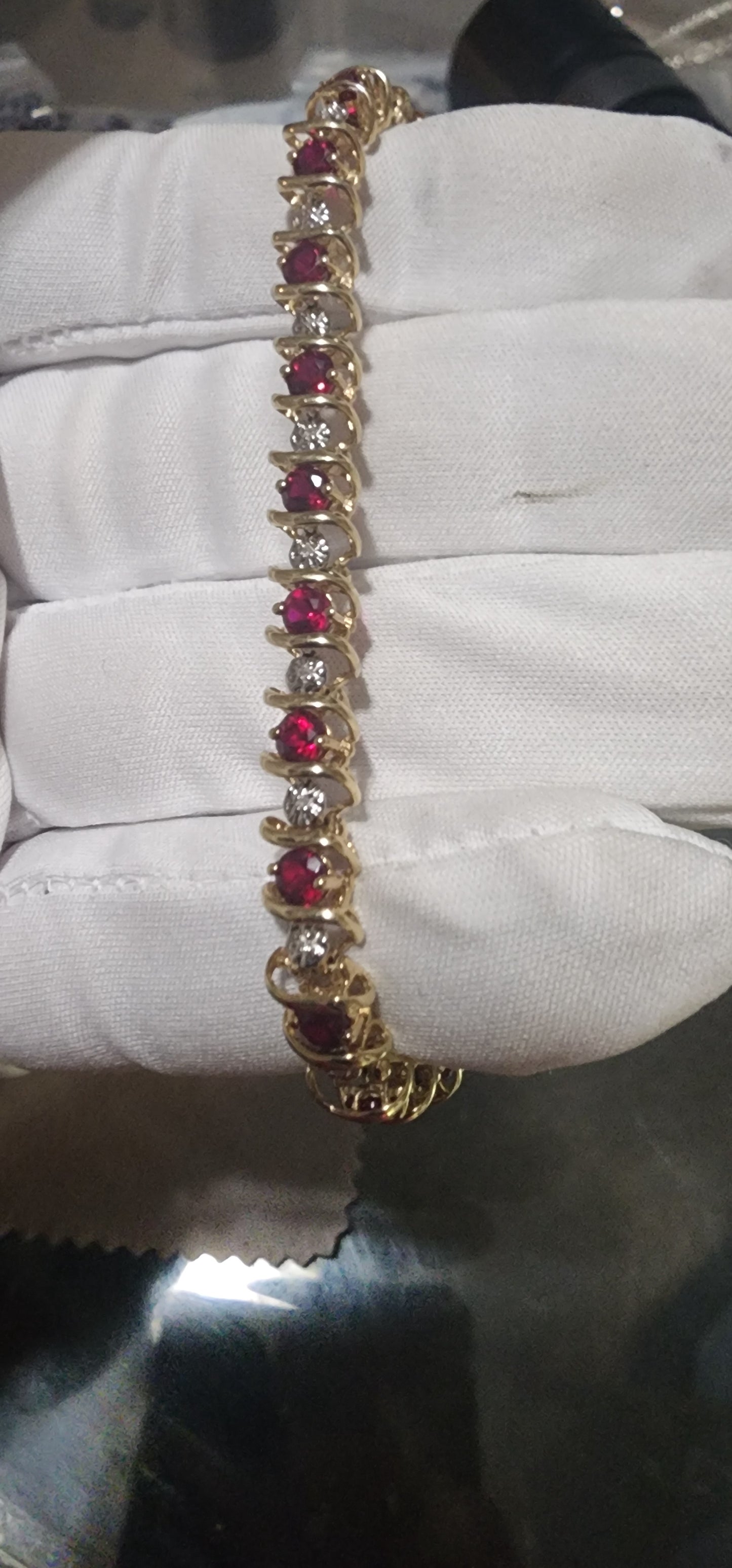 10K Gold Ruby & Diamond Tennis Bracelet – 7” (12.0g)