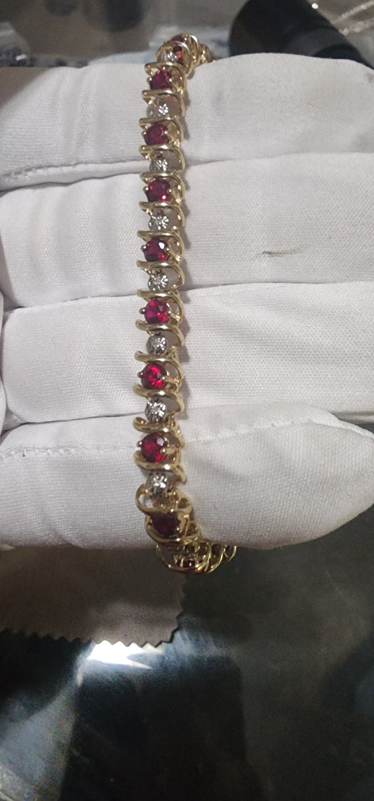 10K Gold Ruby & Diamond Tennis Bracelet – 7” (12.0g)