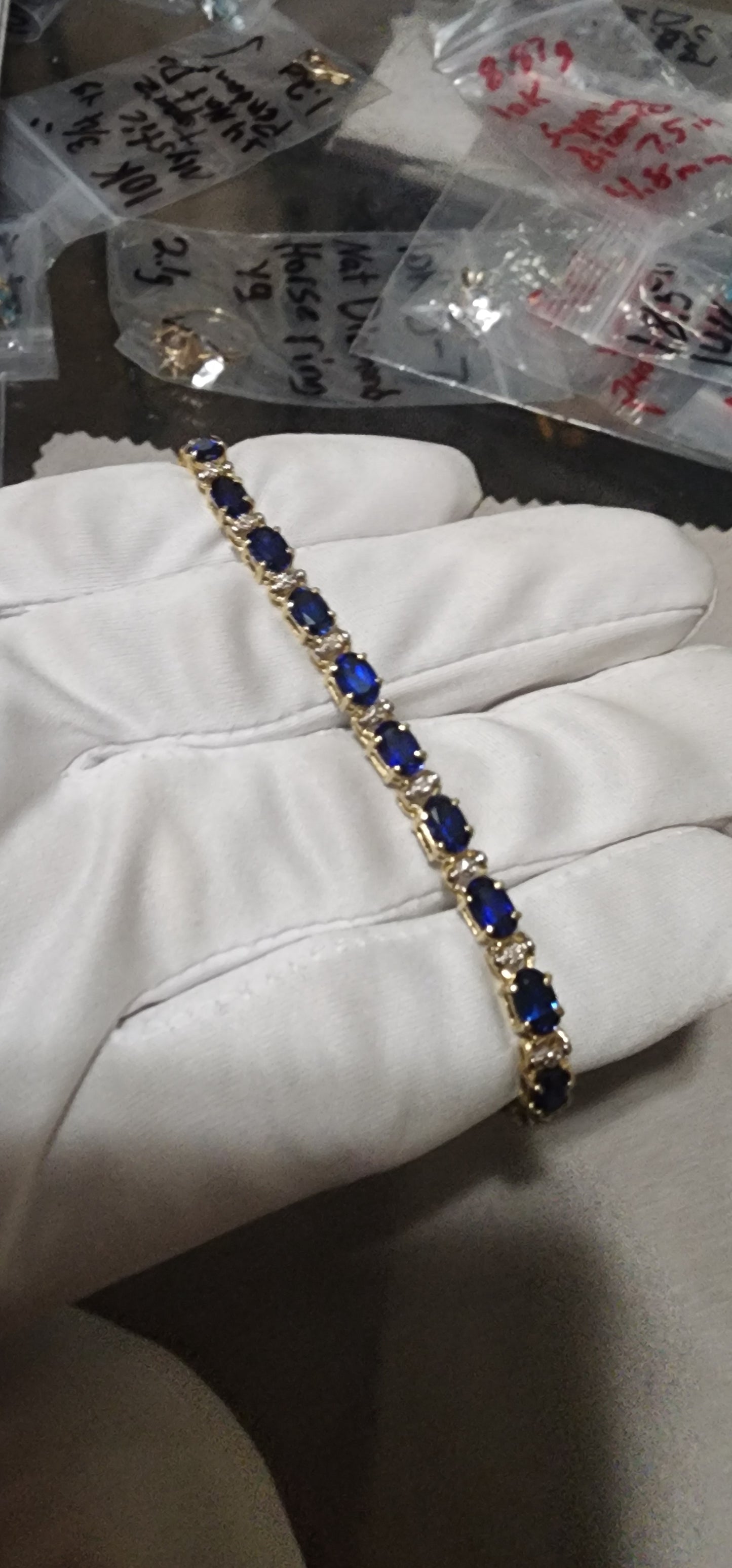 10K Gold Sapphire & Diamond Tennis Bracelet – 7.5” (8.87g)