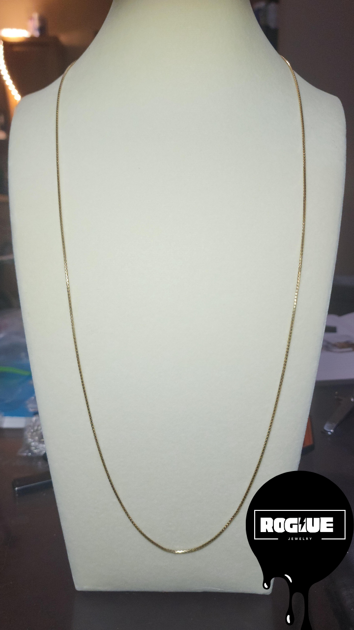 pic on cutout Rogue Jewelry 30" 14K Box Link Chain Necklace (1.4mm, 7.6g)