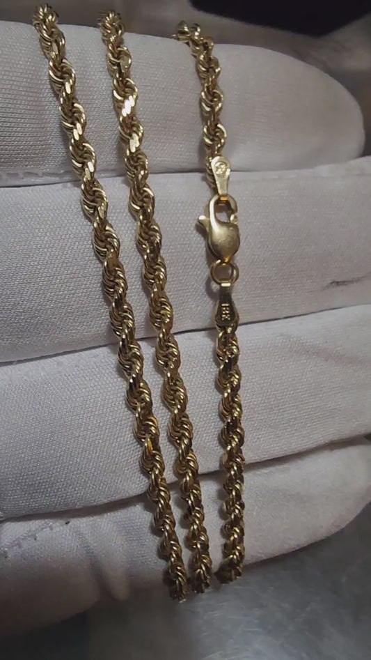 22' 18K Gold Rope Chain 3mm