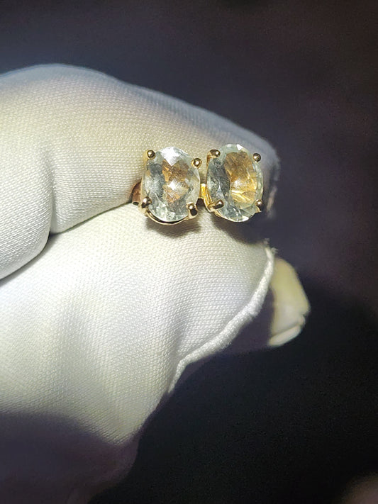 14K Gold Aquamarine Stud Earrings (1.3g)